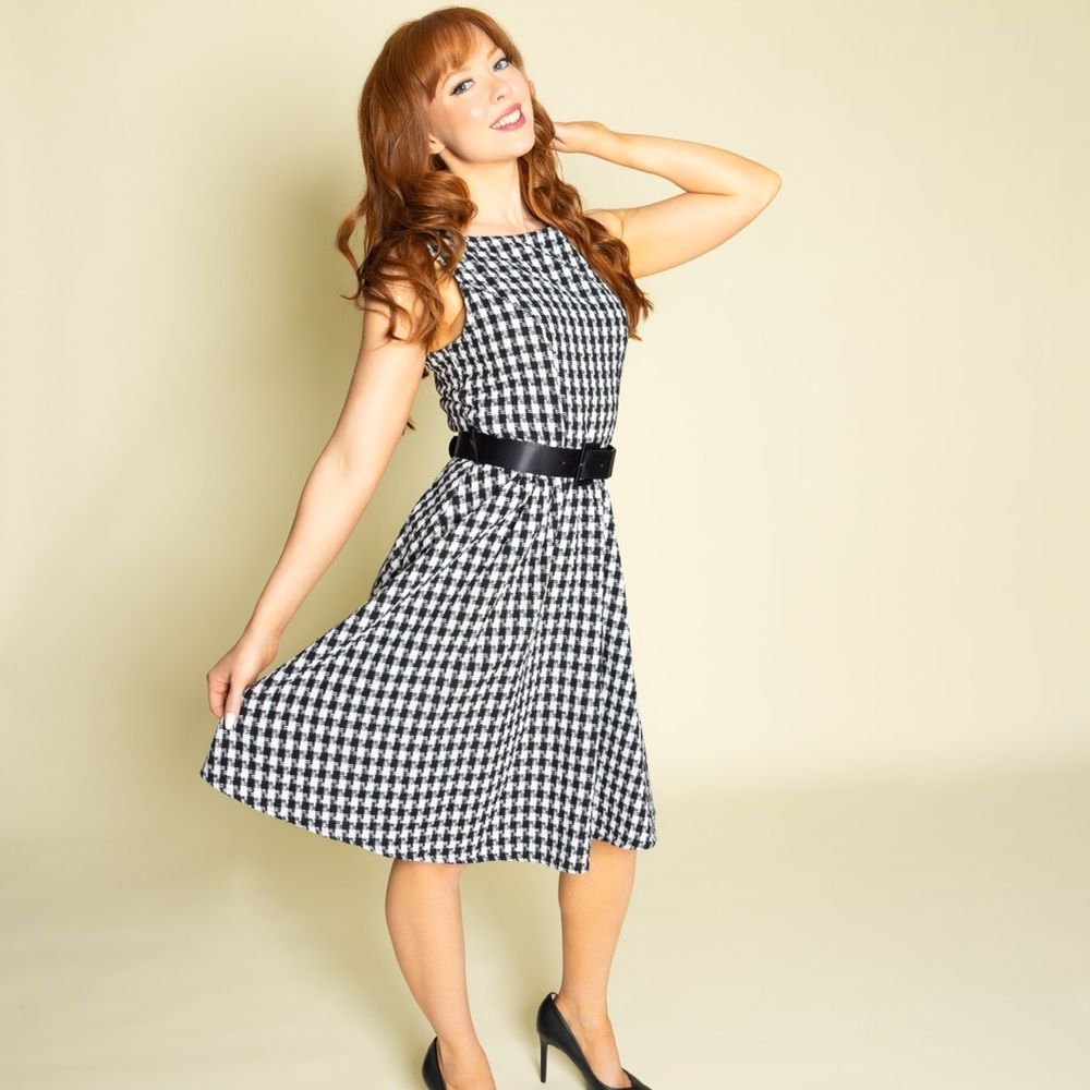 Fit and flare Houndstooth Dress with belt